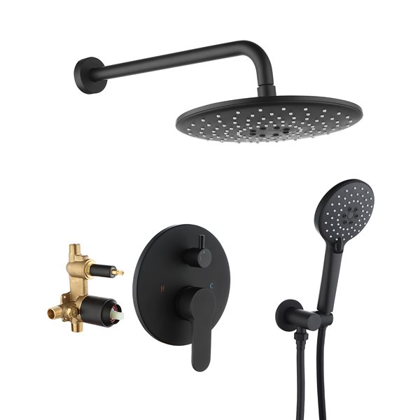 Casainc Matte Black Finish Round Built-in Shower System with Rough