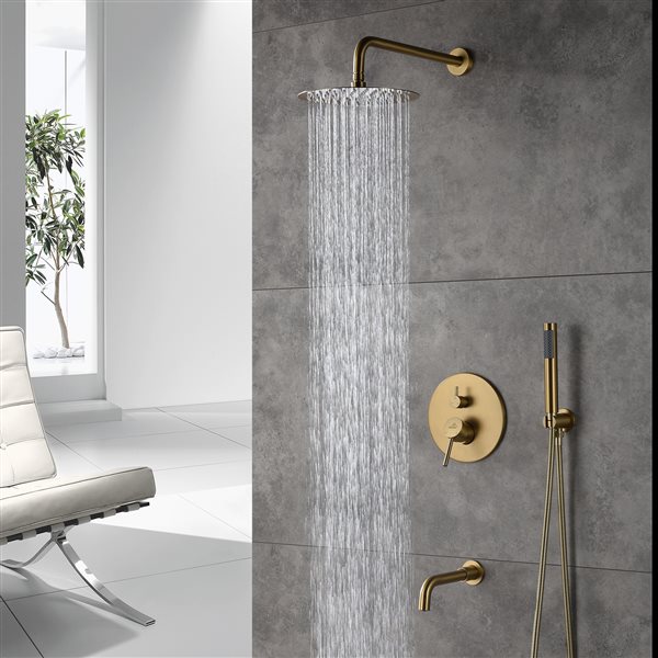 Casainc Brushed Gold 3-Function Wall Mounted Built-in Shower System