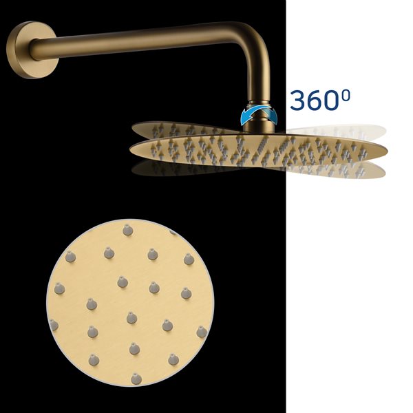 Casainc Brushed Gold 3-Function Wall Mounted Built-in Shower System