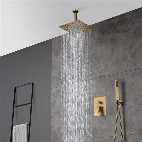 Casainc Brushed Gold Ceiling Mount Built-in Shower System