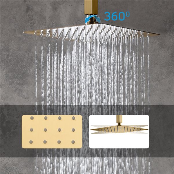 Casainc Brushed Gold Ceiling Mount Built-in Shower System