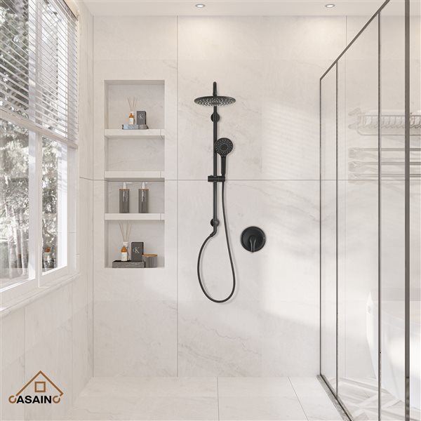Casainc Matte Black 3-Spray Patterns Built-in Shower System