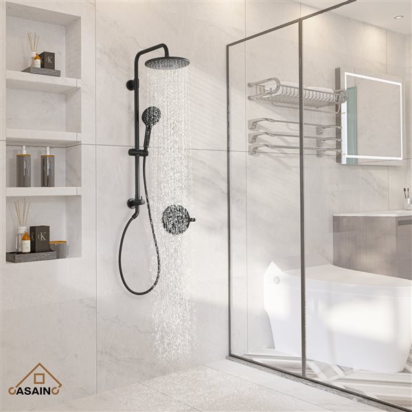 Casainc Matte Black 3-Spray Patterns Built-in Shower System