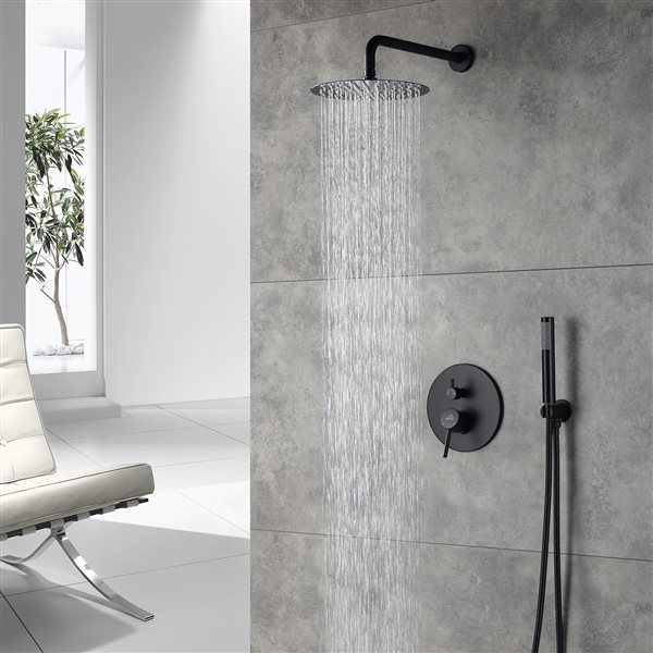 Casainc Matte Black Round 1-Spray Built-in Shower System