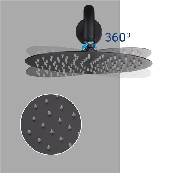 Casainc Matte Black Round 1-Spray Built-in Shower System