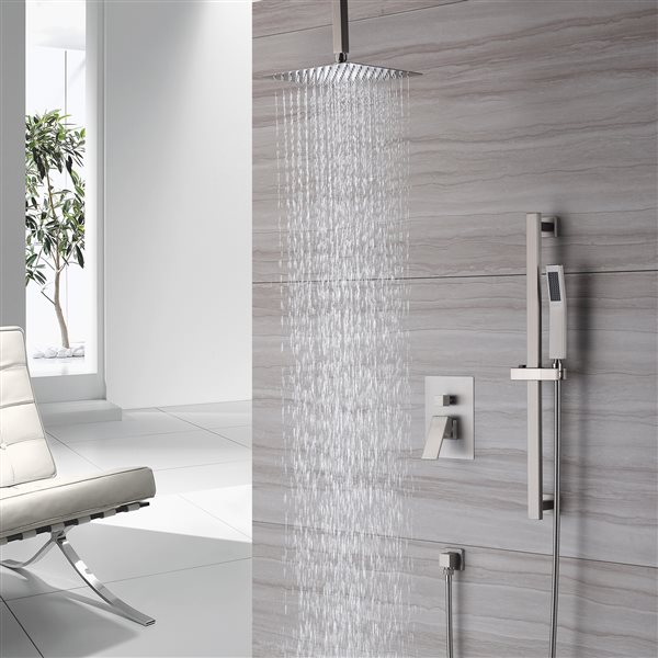 Casainc Brushed Nickel Built-in Shower System with Sliding Rod