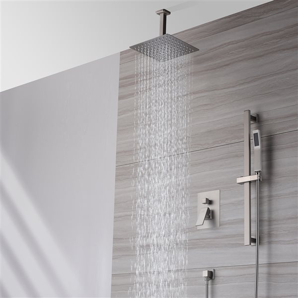 Casainc Brushed Nickel Built-in Shower System with Sliding Rod