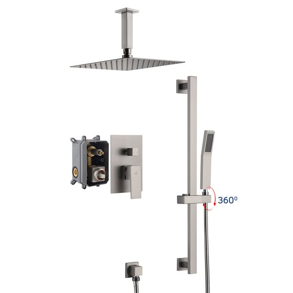 Casainc Brushed Nickel Built-in Shower System with Sliding Rod