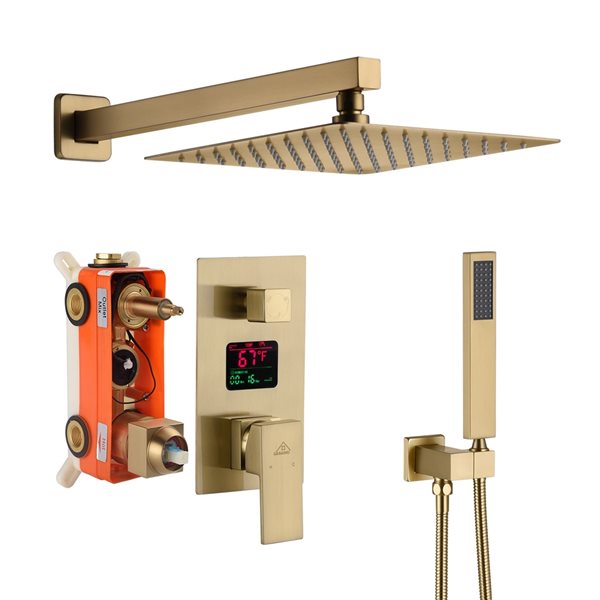 Casainc Brushed Gold Wall Mounted Square Builtin Shower System RONA