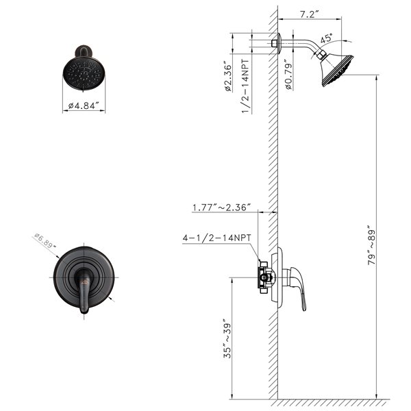Casainc Oil-Rubbed Bronze Round Wall Mounted Built-in Shower System