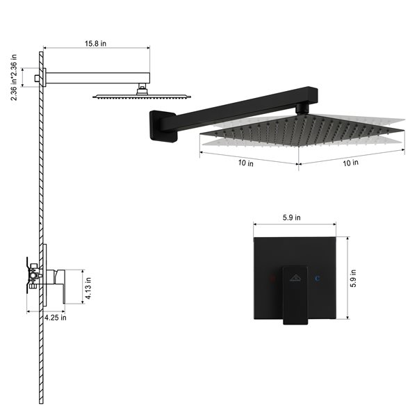 Casainc Matte Black Touchless Square Bathtub and Shower Faucet with Valve