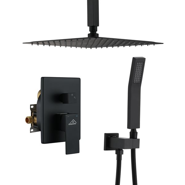 Casainc Matte Black 12-in Ceiling Mounted Built-in Shower System with ...