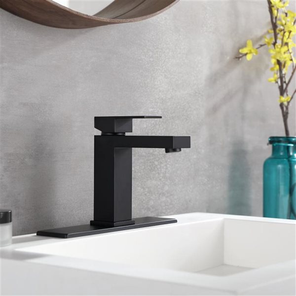 Casainc Matte Black 6.57-in 1-Handle Single Hole Watersense Labelled Bathroom Sink Faucet