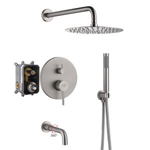 Casainc Brushed Nickel 3-Function Wall Mounted Built-in Shower System