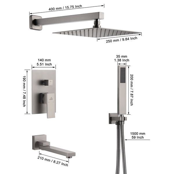 Casainc Brushed Nickel 3-Function Built-in Shower System