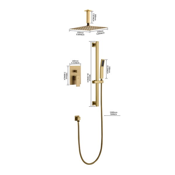 Casainc Brushed Gold Builtin Shower System with Sliding Rod RONA