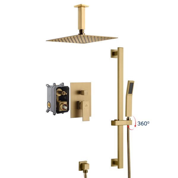Casainc Brushed Gold Builtin Shower System with Sliding Rod RONA