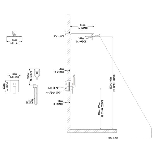 Casainc Matte Black 2-Function Built-in Shower System