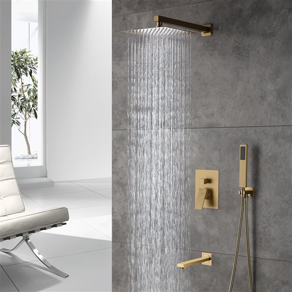 Casainc Brushed Gold Square Wall Mounted Built-in Shower System