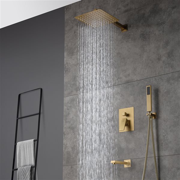 Casainc Brushed Gold Square Wall Mounted Built-in Shower System