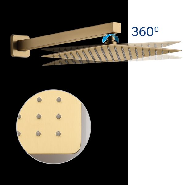 Casainc Brushed Gold Square Wall Mounted Built-in Shower System