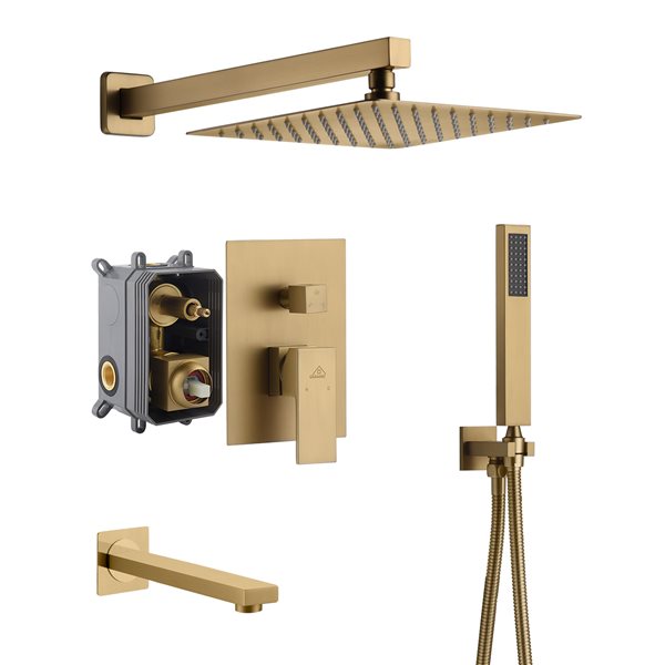 Casainc Brushed Gold Square Wall Mounted Built-in Shower System
