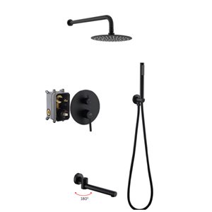 Casainc Matte Black 3-Function Wall Mounted Built-in Shower System
