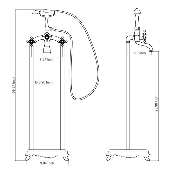 Casainc Gold 3-Handle Residential Freestanding Bathtub Faucet with Hand Shower