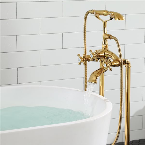 Casainc Gold 3-Handle Residential Freestanding Bathtub Faucet with Hand Shower