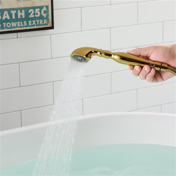 Casainc Gold 3-Handle Residential Freestanding Bathtub Faucet with Hand Shower