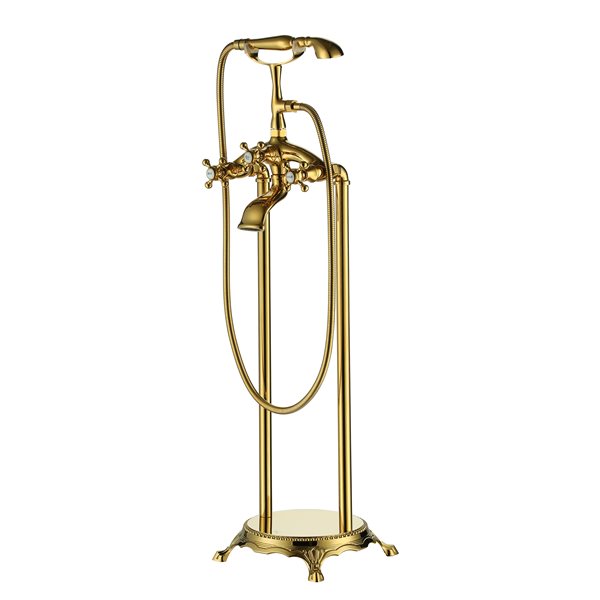 Casainc Gold 3-Handle Residential Freestanding Bathtub Faucet with Hand Shower