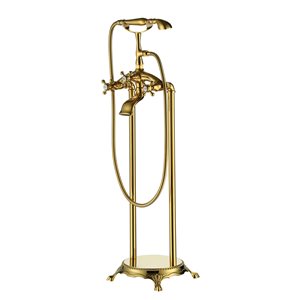 Casainc Gold 3-Handle Residential Freestanding Bathtub Faucet with Hand Shower