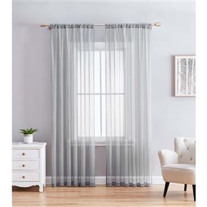 Swift Home 63-in Dark Grey Polyester Crinkle Sheer Interlined Curtain Panel Pair