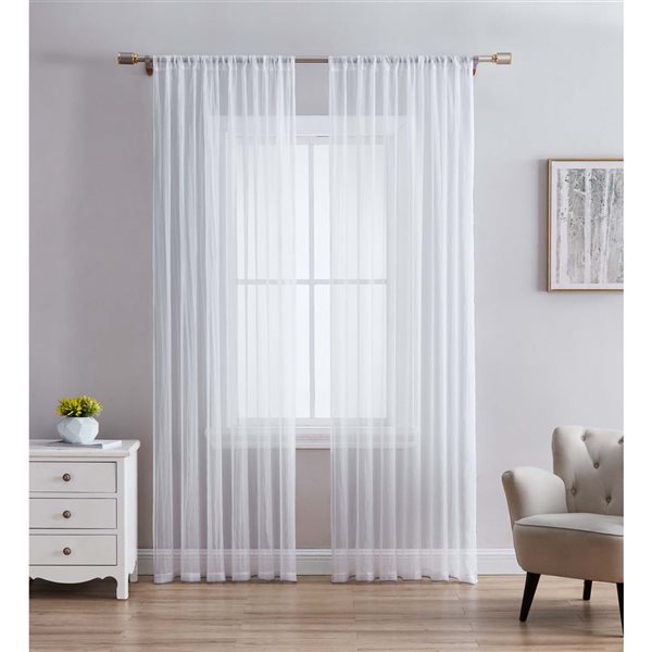 Swift Home 95-in White Polyester Crinkle Sheer Interlined Curtain Panel Pair