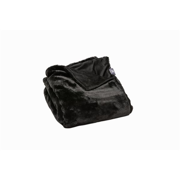 Jeté en polyester de 50 po x 60 po par Luxe Faux Fur, noir