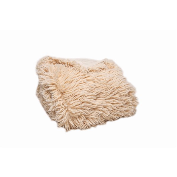 Jeté en polyester de 50 po x 60 po par Luxe Faux Fur, beige tibétain