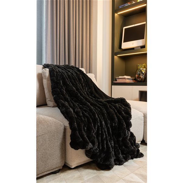 Luxe Faux Fur Signature Cony Black 50-in x 60-in Polyester Throw