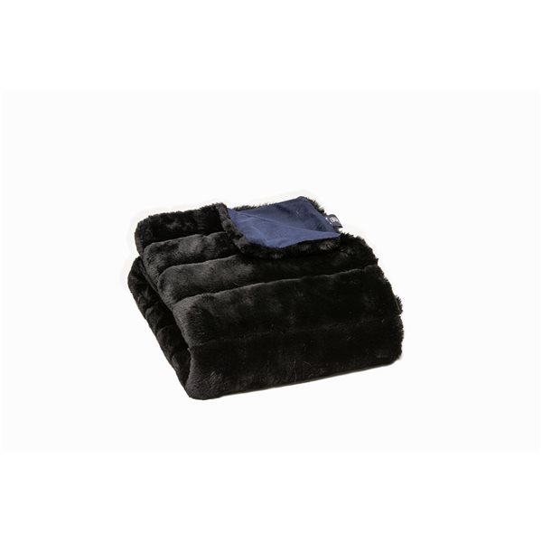 Jeté en polyester de 50 po x 60 po par Luxe Faux Fur, noir