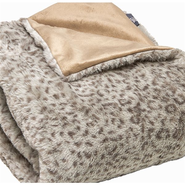 Jeté en polyester de 50 po x 60 po par Luxe Faux Fur, gris lynx