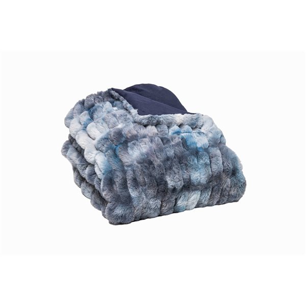 Jeté en polyester Signature de 50 po x 60 po par Luxe Faux Fur, bleu daman