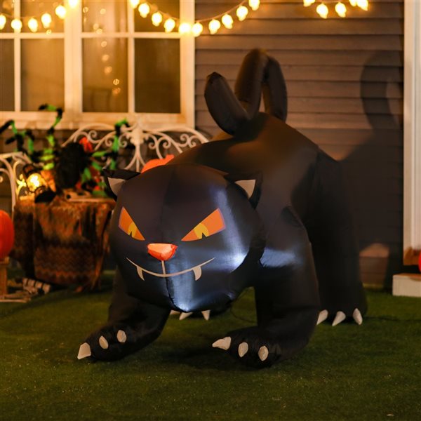 HomCom 3.93-ft x 6.17-ft Internal Light Black Cat Halloween Inflatable