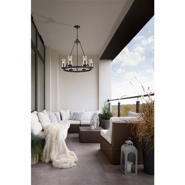 Z-Lite Marlow Matte Black Transitional Seeded Glass Cylinder Halogen Large (Larger Than 22-in) Pendant Light