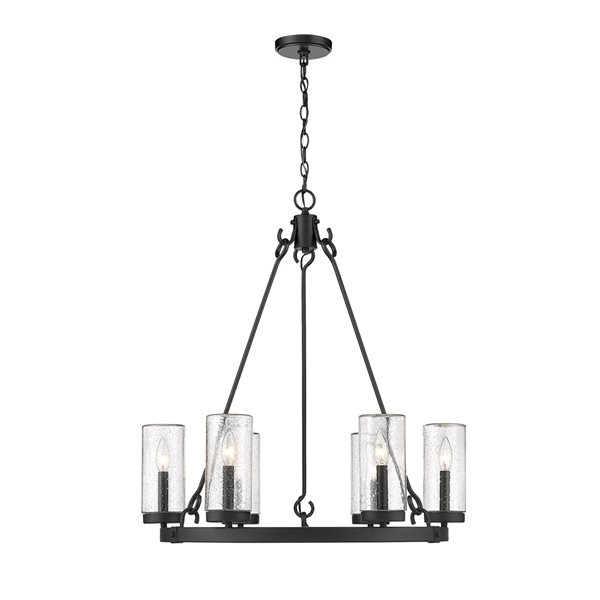 Z-Lite Marlow Matte Black Transitional Seeded Glass Cylinder Halogen Large (Larger Than 22-in) Pendant Light