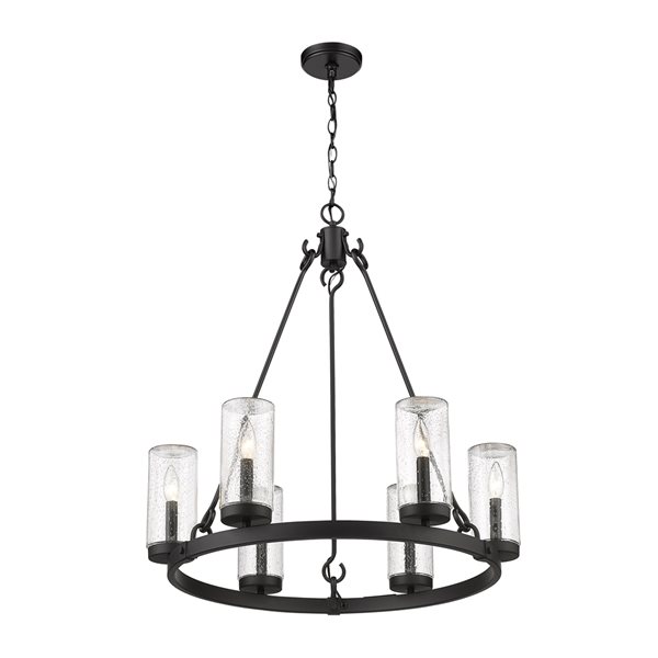 Z-Lite Marlow Matte Black Transitional Seeded Glass Cylinder Halogen Large (Larger Than 22-in) Pendant Light