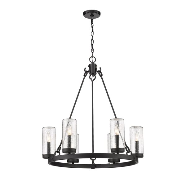 Z-Lite Marlow Matte Black Transitional Seeded Glass Cylinder Halogen Large (Larger Than 22-in) Pendant Light