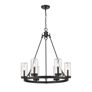 Z-Lite Marlow Matte Black Transitional Seeded Glass Cylinder Halogen Large (Larger Than 22-in) Pendant Light