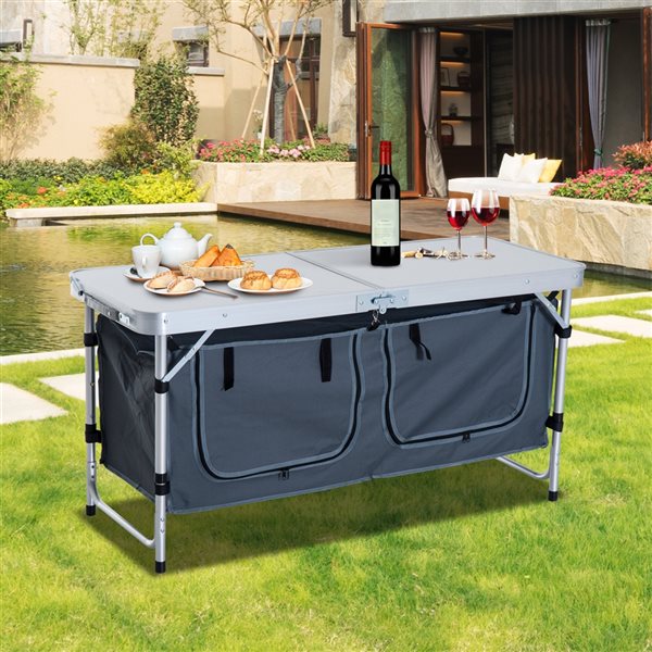 Outsunny 18.5-in x 47.2-in Outdoor Rectangle Wood Silver Folding Table