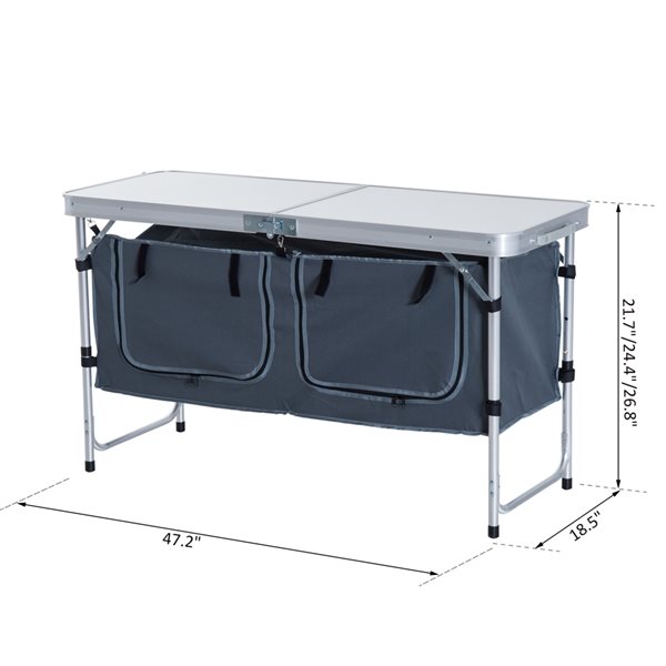 Outsunny 18.5-in x 47.2-in Outdoor Rectangle Wood Silver Folding Table