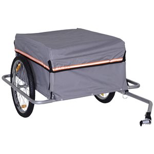 Pawhut Steel Bicycle Trailer with Reflectors and Grey Cover