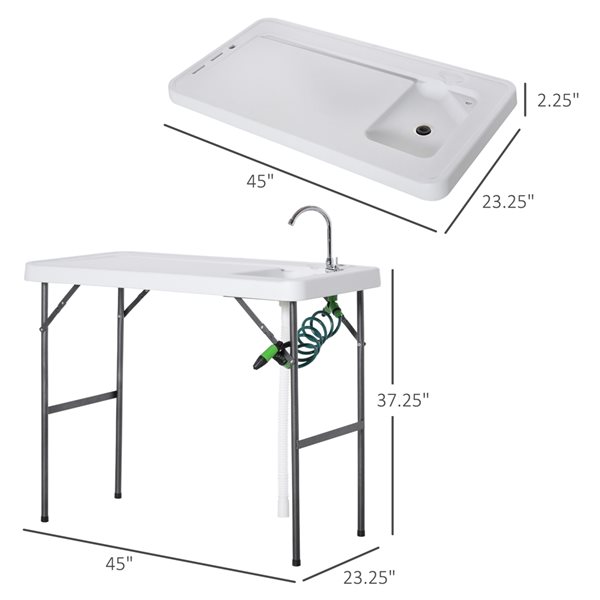 Outsunny 23.25-in x 45-in Outdoor Rectangle Plastic White Folding Table with Sink